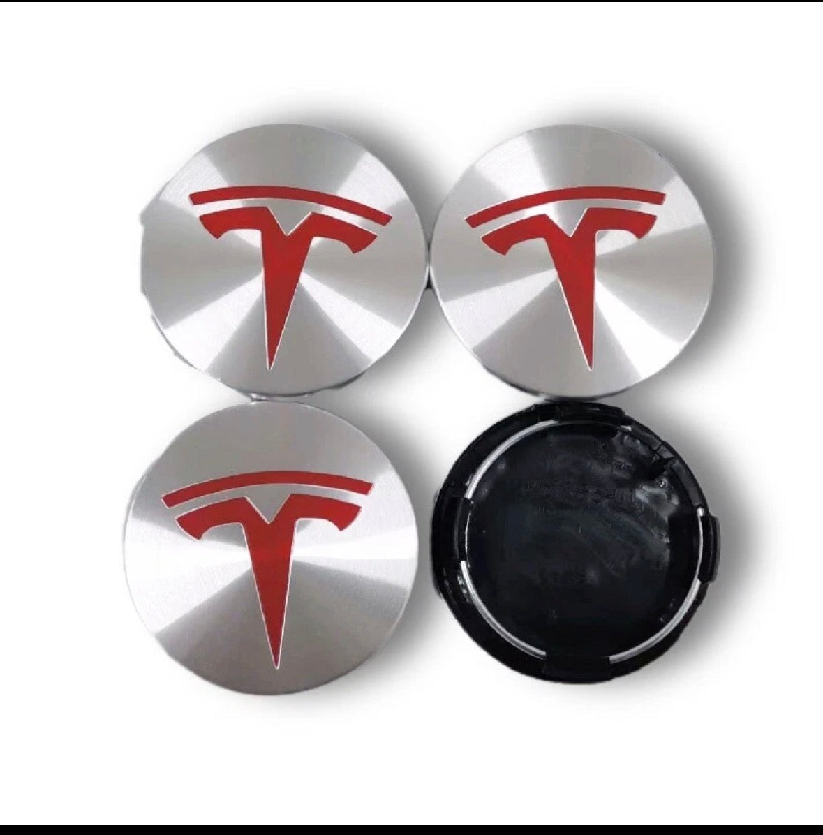 Rød-Chrome Tesla centerkapsler — 4 stk. (57 mm)