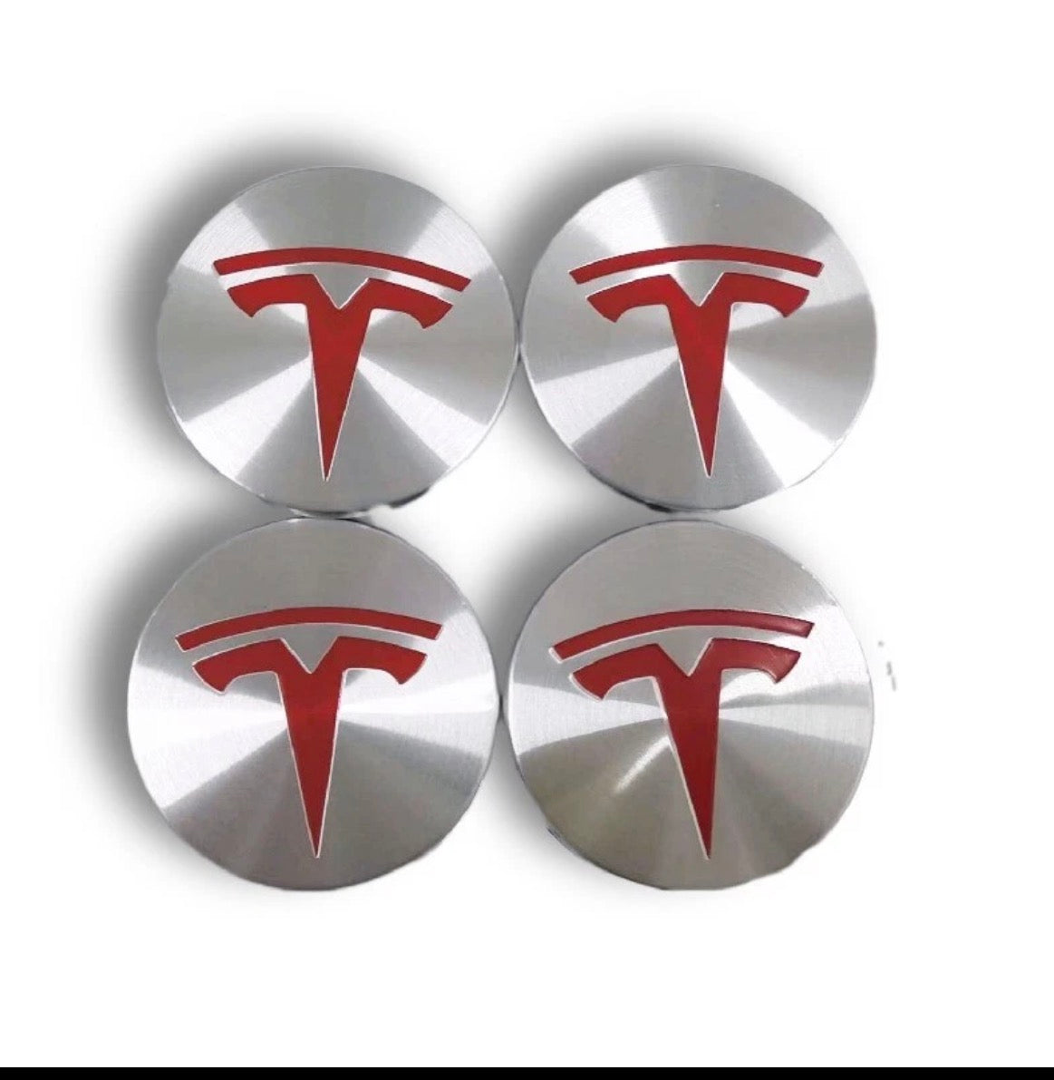 Rød-Chrome Tesla centerkapsler — 4 stk. (57 mm)