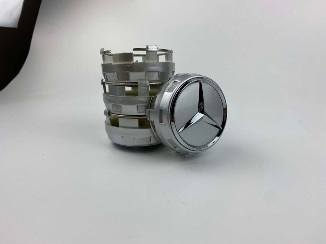 Sølv Mercedes centerkapsler 75mm - 4 stk