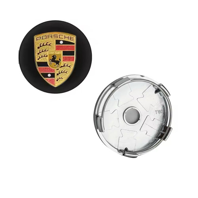 4 stk. Porsche Centerkapsler i Sort & Guld