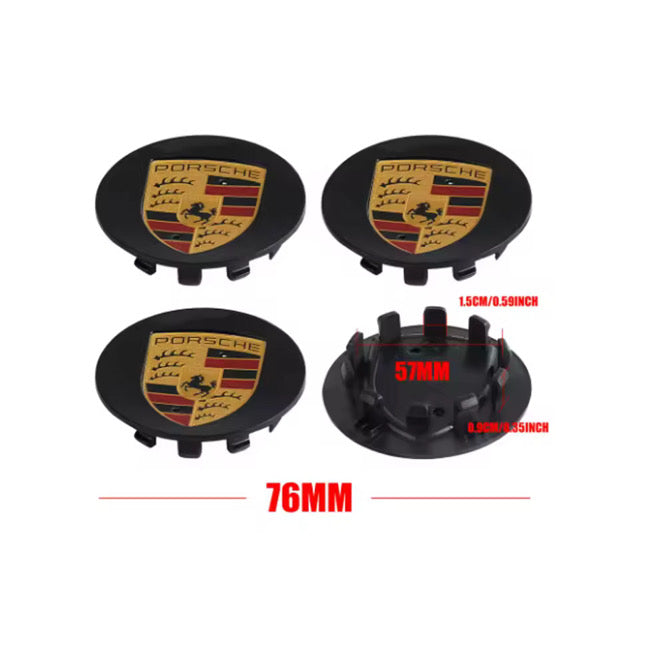 Porsche Centerkapsler i Sort & Guld - 4 stk