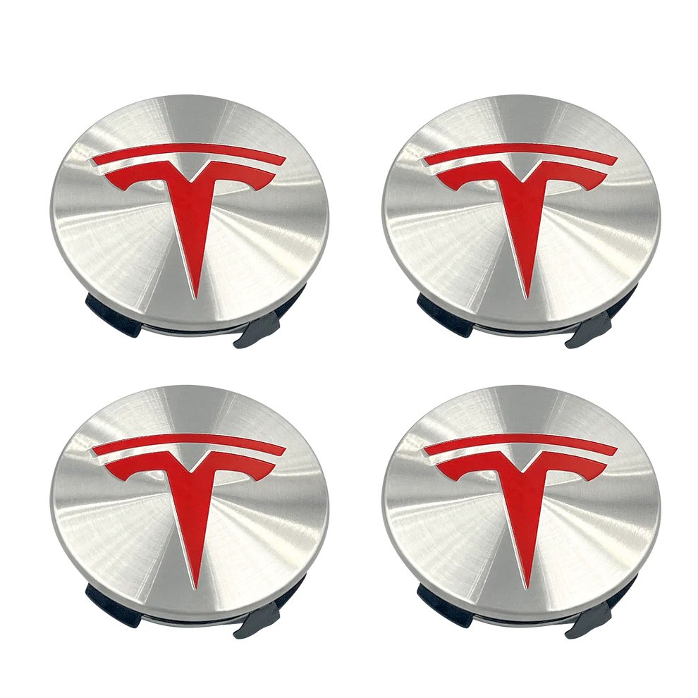 4 stk. Rød-Chrome Tesla Centerkapsler 57mm
