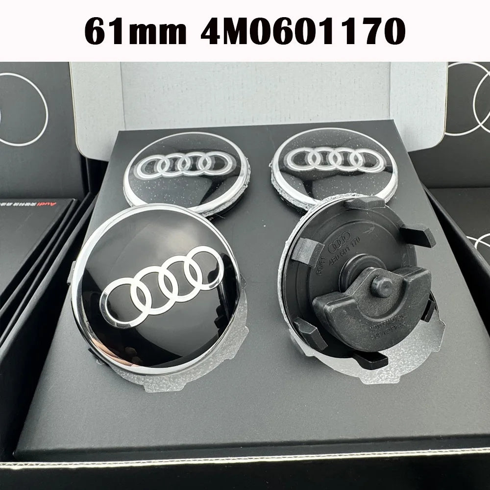 Audi Roterende Centerkapsler – Sort/Chrome Logo | Flere størrelser - Sæt med 4 stk.