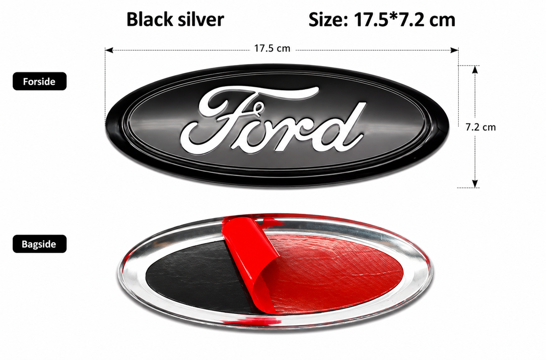 Ford Front-/Bagklap Emblem – Sort/Sølv (flere størrelser) - Covered