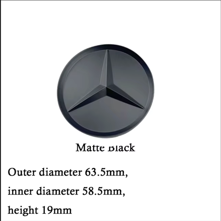 Mat sorte Mercedes centerkapsler 4 stk