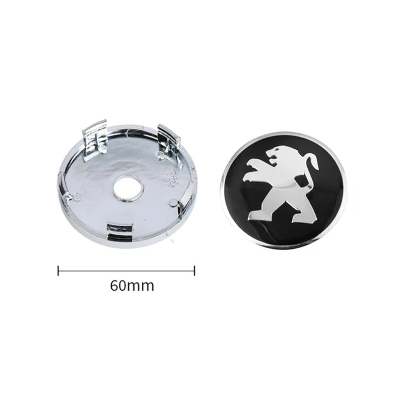 Peugeot sort-sølv centerkapsler 4 stk