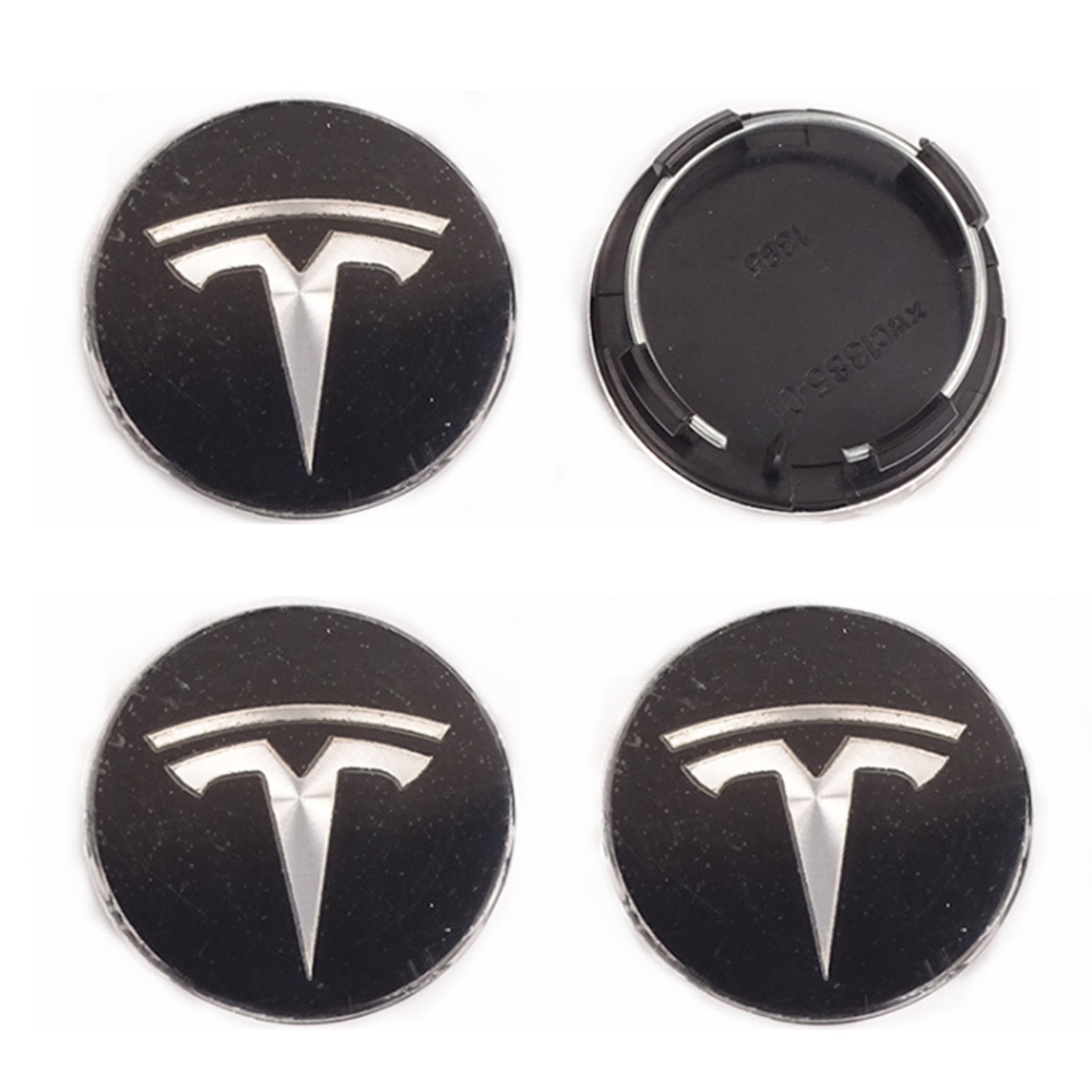 Tesla sort centerkaplser - 4 stk