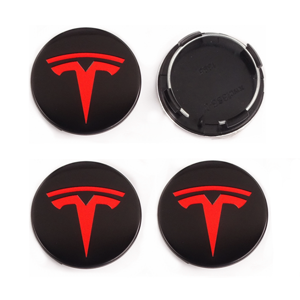 Tesla rød-sort centerkapsler - 4 stk