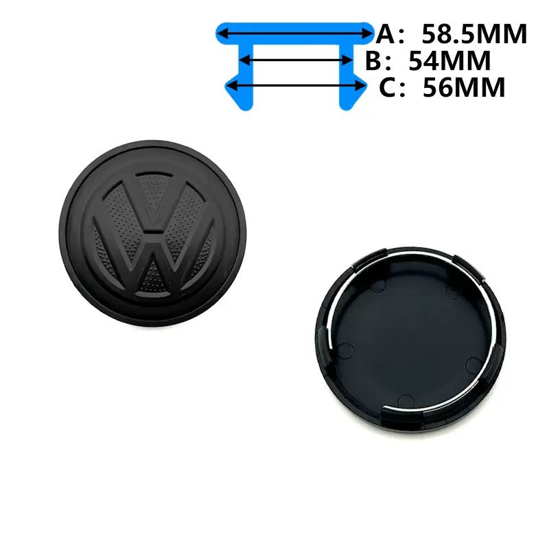 VW Centerkapsel Mat Sort – Original Style | Flere Størrelser - 4 stk.