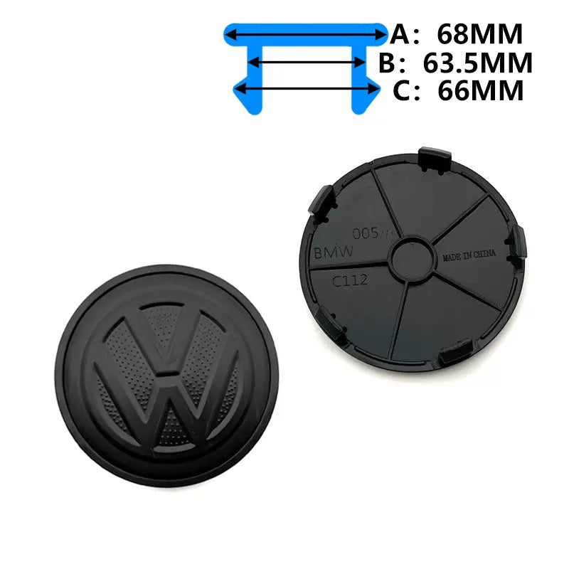 VW Centerkapsel Mat Sort – Original Style | Flere Størrelser - 4 stk.