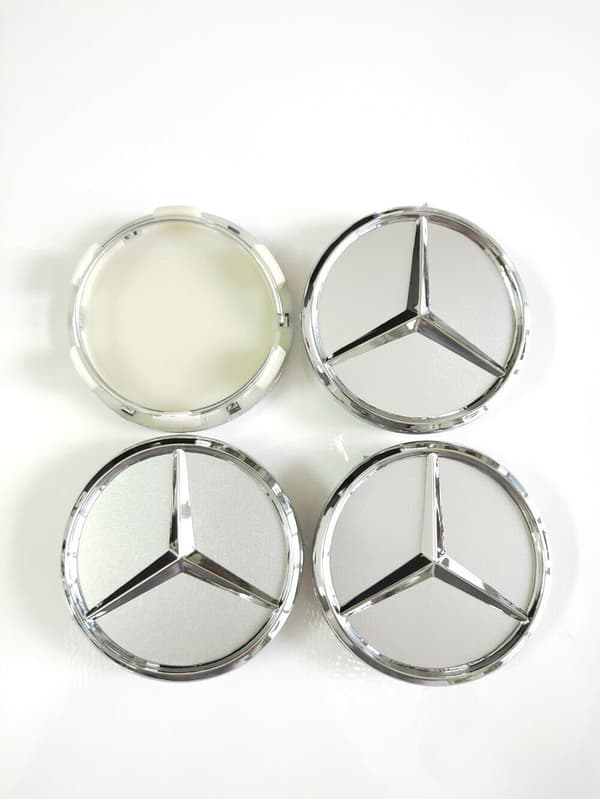 4 stk sølv Mercedes Centerkapsler