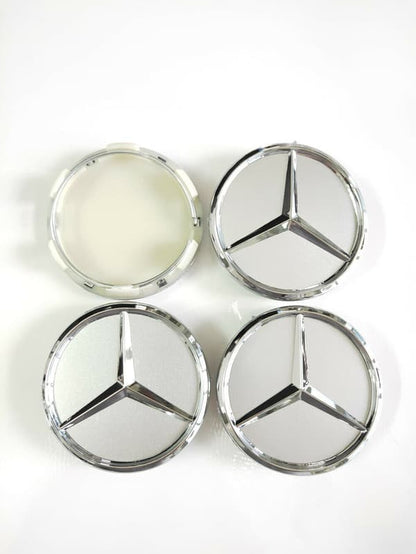 4 stk sølv Mercedes Centerkapsler