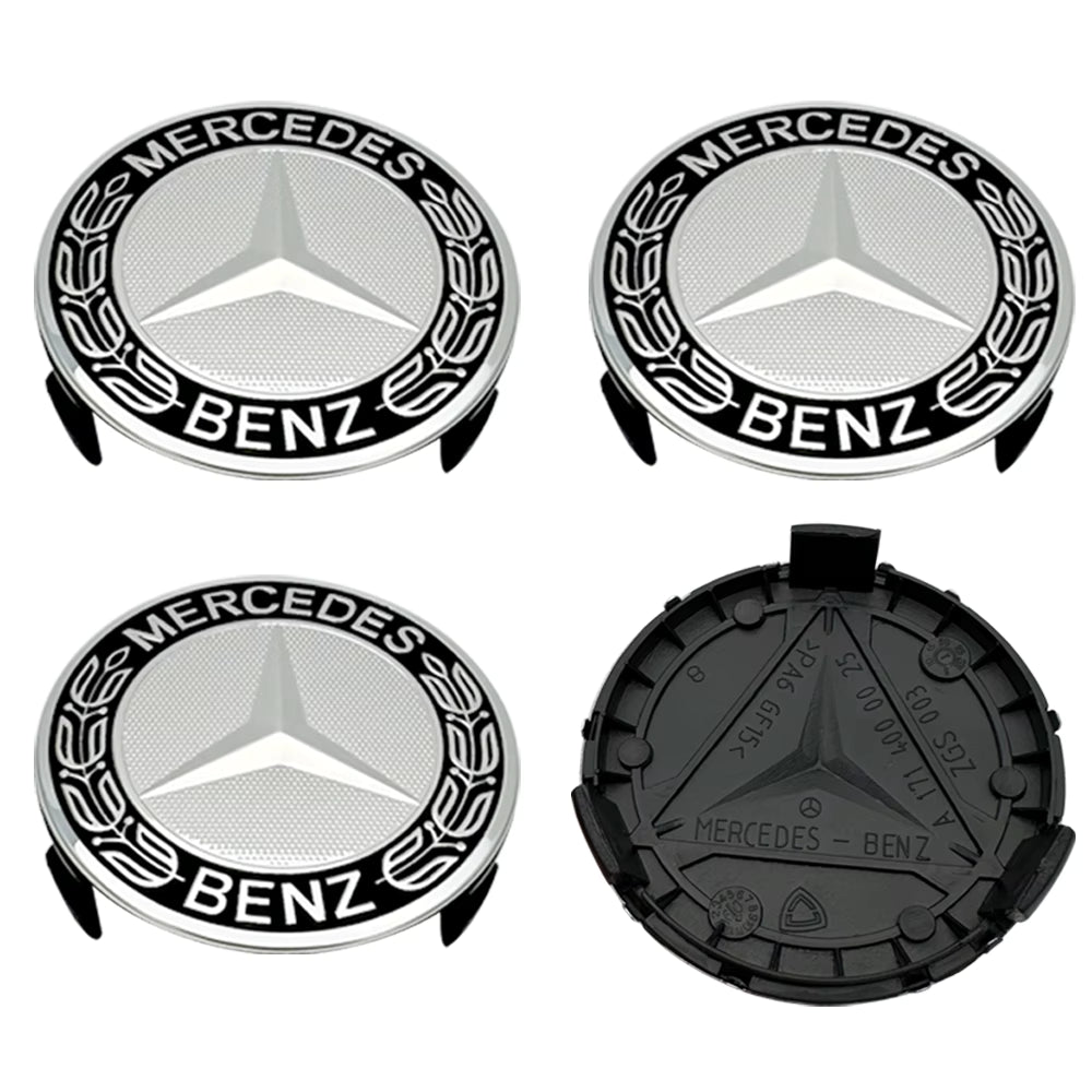 Mercedes-Benz Centerkapsler 75 mm – Sort/Sølv