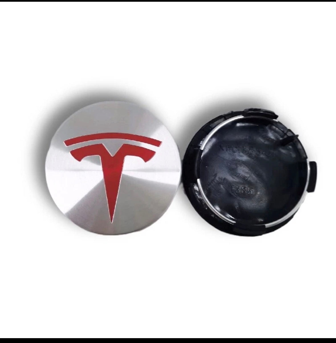Rød-Chrome Tesla centerkapsler — 4 stk. (57 mm)