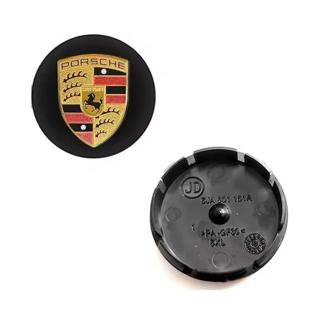 Porsche Centerkapsler i Sort & Guld - 4 stk