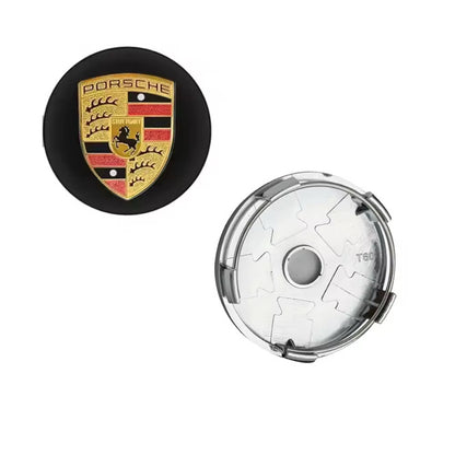 Porsche Centerkapsler i Sort &amp; Guld - 4 stk