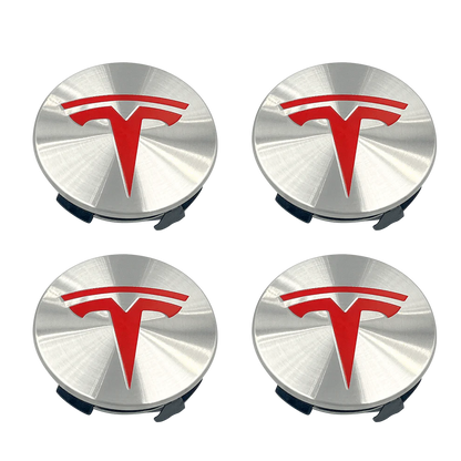 4 stk. Rød-Chrome Tesla Centerkapsler 57mm