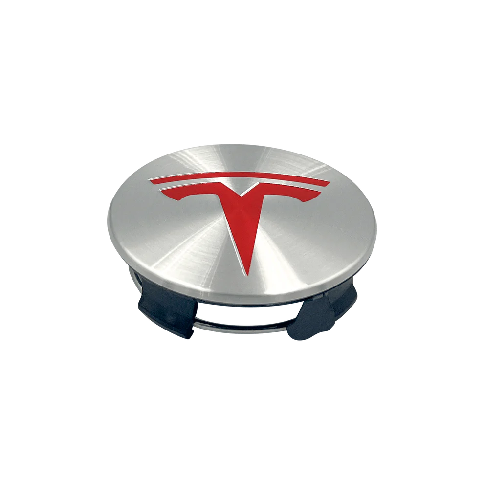 4 stk. Rød-Chrome Tesla Centerkapsler 57mm