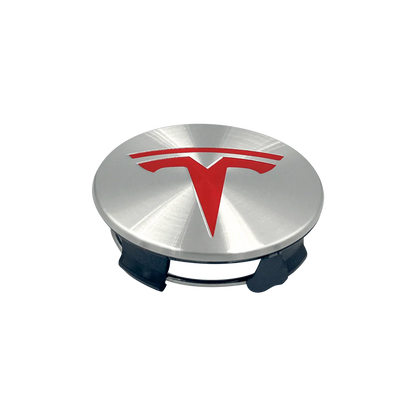4 stk. Rød-Chrome Tesla Centerkapsler 57mm