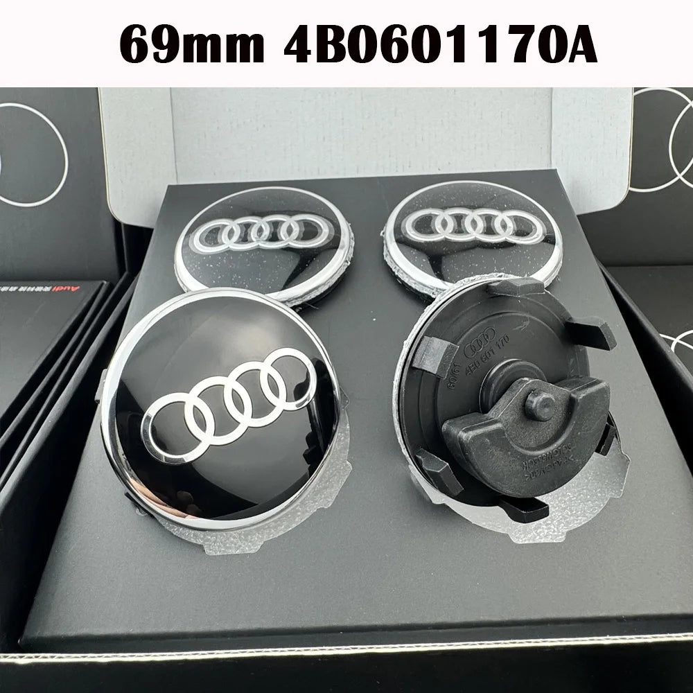 Audi Roterende Centerkapsler – Sort/Chrome Logo | Flere størrelser - Sæt med 4 stk.