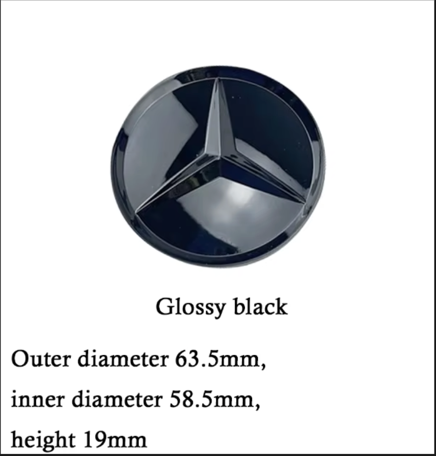 Blank sorte Mercedes centerkapsler 4 stk