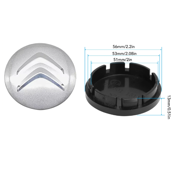 Citroen sølv centerkapsler - 4 stk