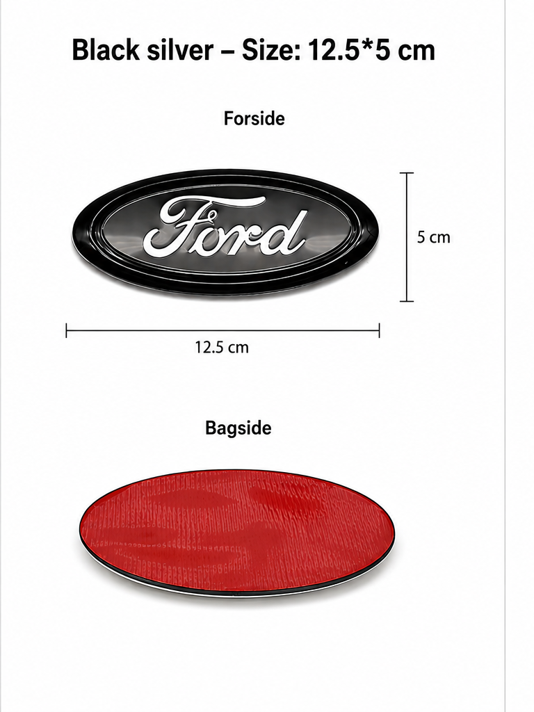 Ford Emblem Sort/Sølv - Flere størrelser