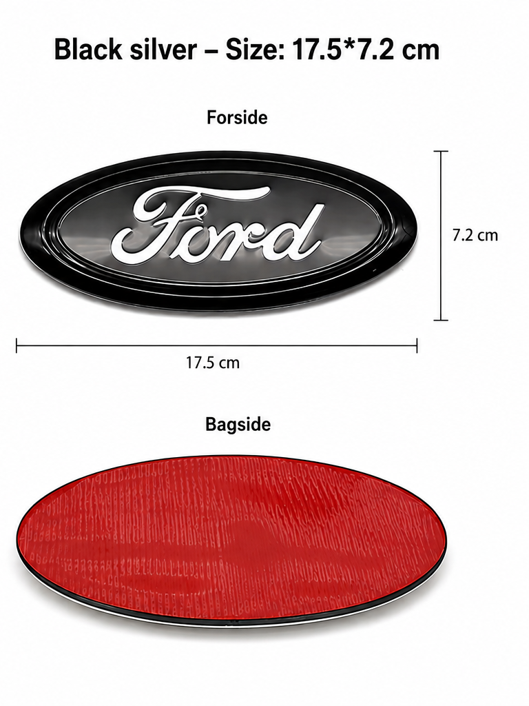 Ford Emblem Sort/Sølv - Flere størrelser