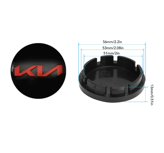 Kia sort-rød centerkapsler 4 stk