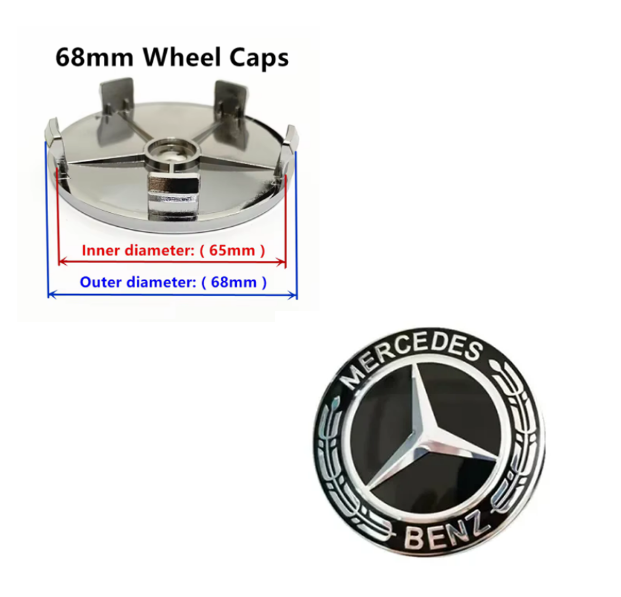 Mercedes sort centerkapsler 4 stk