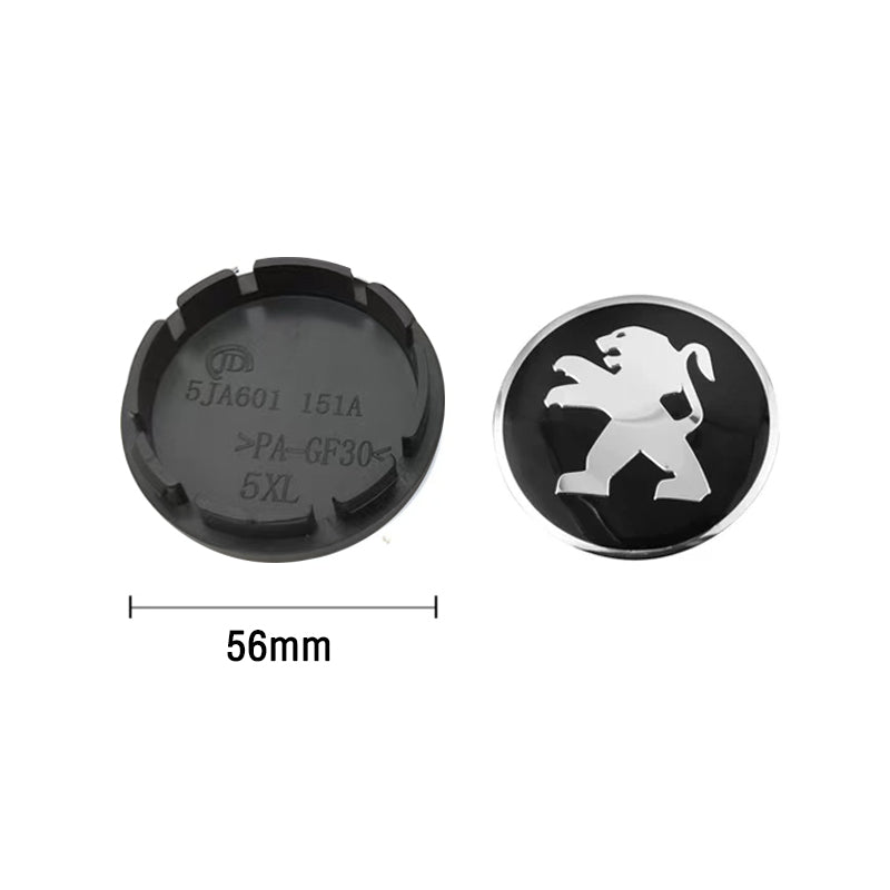 Peugeot sort-sølv centerkapsler 4 stk