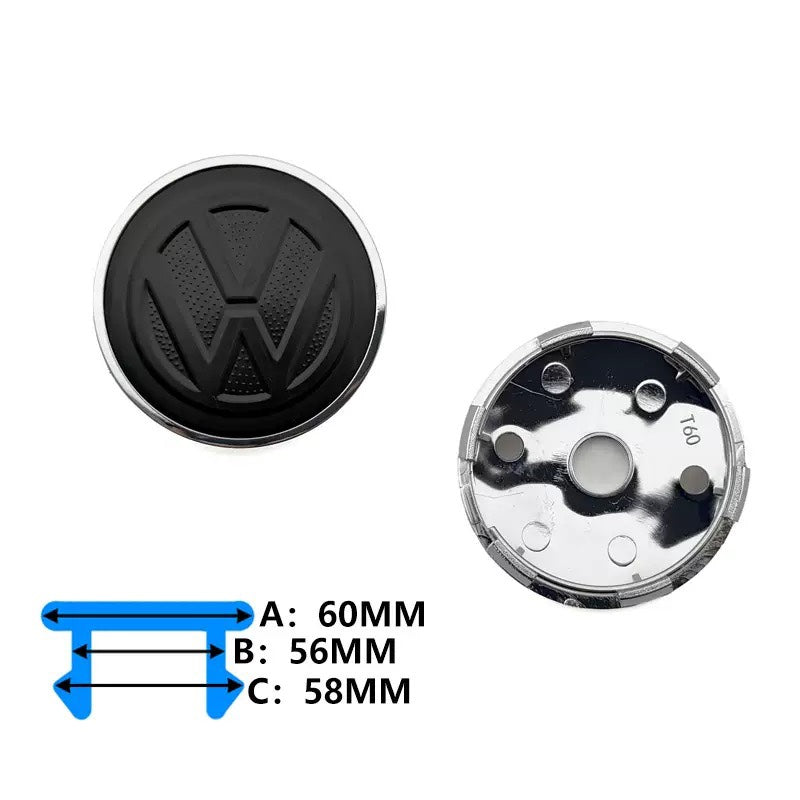 VW Centerkapsel Mat Sort – Original Style | Flere Størrelser - 4 stk.