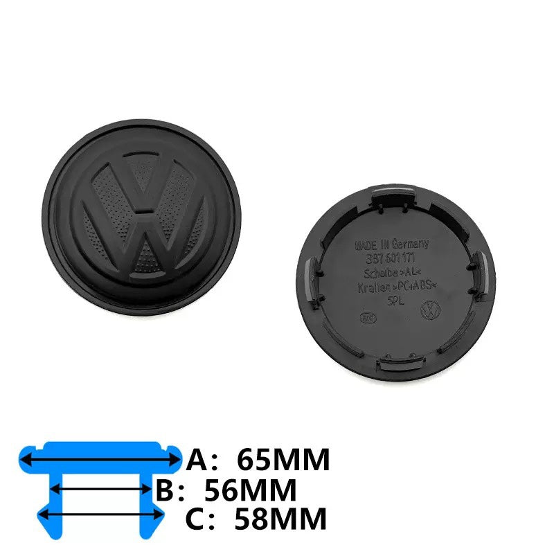 VW Centerkapsel Mat Sort – Original Style | Flere Størrelser - 4 stk.